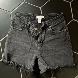 High waisted black denim shorts